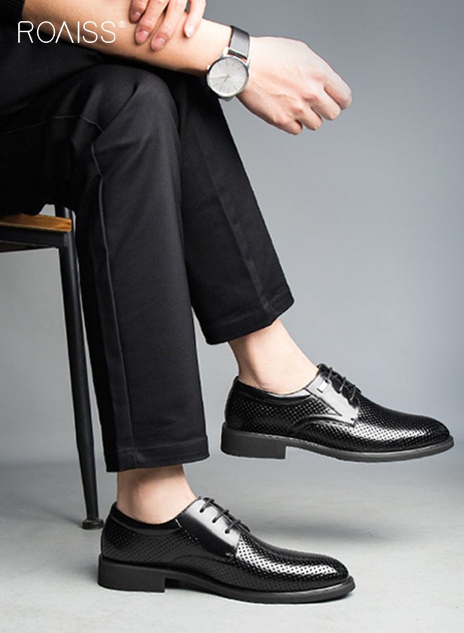 roaiss Men Stylish Leather Shoes, Retro Dress Shoes with Hollow-carved Design, Classic Premium Uniform Flats with Non-Slip Soles, Suitable for Daily and Formal Wear - Image 2